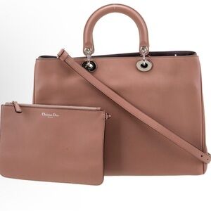 Christian Dior large Diorissimo Leather Satchel Dusty Rose-Taupe removable pouch